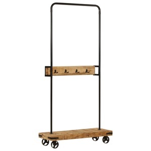 vidaXL, vidaXL Kleiderständer mit Rollen 90x35x190 cm Massivholz Mango Eisen, vidaXL Kleiderständer mit Rollen 90x35x190 cm Massivholz Mango Eisen