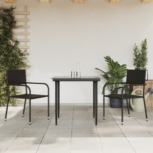 vidaXL, vidaXL 3-tlg. Garten-Essgruppe Schwarz Poly Rattan und Stahl