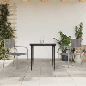 vidaXL, vidaXL 3-tlg. Garten-Essgruppe Grau und Schwarz Poly Rattan und Stahl