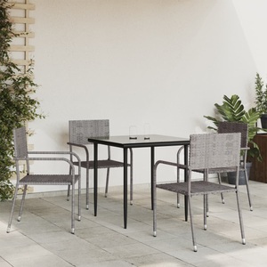 vidaXL, vidaXL 5-tlg. Garten-Essgruppe Grau und Schwarz Poly Rattan und Stahl