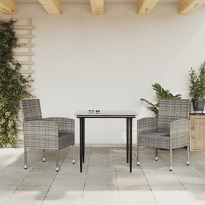 vidaXL, vidaXL 3-tlg. Garten-Essgruppe Grau und Schwarz Poly Rattan und Stahl