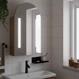 vidaXL, vidaXL Spiegelschrank mit LED-Beleuchtung Gewölbt Eichenoptik, 