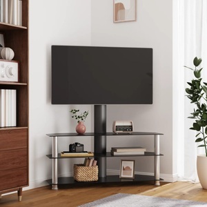 vidaXL, vidaXL TV-Eckregal mit 3 Ablagen für 32-70 Zoll Schwarz und Silbern, vidaXL TV-Eckregal mit 3 Ablagen für 32-70 Zoll Schwarz und Silbern