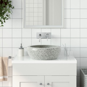 vidaXL, vidaXL Aufsatzwaschbecken Grau Rund Ø41x14 cm Keramik, vidaXL Aufsatzwaschbecken Grau Rund Ø41x14 cm Keramik