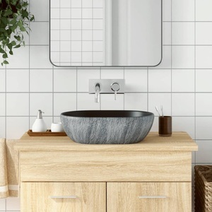 vidaXL, vidaXL Aufsatzwaschbecken Schwarz und Grau Oval 47x33x13 cm Keramik, vidaXL Aufsatzwaschbecken Schwarz und Grau Oval 47x33x13 cm Keramik