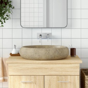 vidaXL, vidaXL Aufsatzwaschbecken Sandfarben Oval 59x40x15 cm Keramik, 