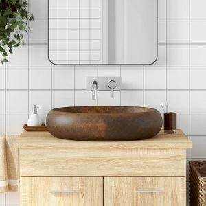 vidaXL, vidaXL Aufsatzwaschbecken Braun Oval 59x40x15 cm Keramik, vidaXL Aufsatzwaschbecken Braun Oval 59x40x15 cm Keramik