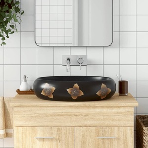 vidaXL, vidaXL Aufsatzwaschbecken Schwarz und Blau Oval 59x40x15 cm Keramik, vidaXL Aufsatzwaschbecken Schwarz und Blau Oval 59x40x15 cm Keramik