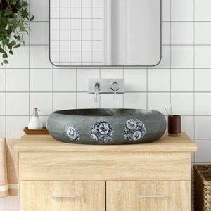 vidaXL, vidaXL Aufsatzwaschbecken Grau Oval 59x40x15 cm Keramik, vidaXL Aufsatzwaschbecken Grau Oval 59x40x15 cm Keramik