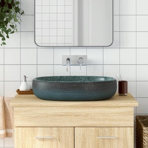 vidaXL, vidaXL Aufsatzwaschbecken Türkis Oval 59x40x14 cm Keramik, vidaXL Aufsatzwaschbecken Türkis Oval 59x40x14 cm Keramik