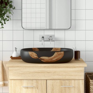 vidaXL, vidaXL Aufsatzwaschbecken Schwarz Oval 59x40x14 cm Keramik, vidaXL Aufsatzwaschbecken Schwarz Oval 59x40x14 cm Keramik
