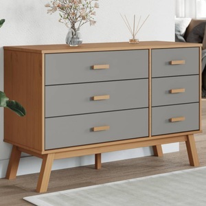 vidaXL, vidaXL Schubladenschrank OLDEN Grau und Braun Massivholz Kiefer, vidaXL Schubladenschrank OLDEN Grau und Braun Massivholz Kiefer