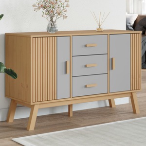 vidaXL, vidaXL Sideboard OLDEN Grau und Braun 114x43x73,5 cm Massivholz Kiefer