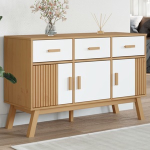 vidaXL, vidaXL Sideboard OLDEN Weiß und Braun 114x43x73,5 cm Massivholz Kiefer