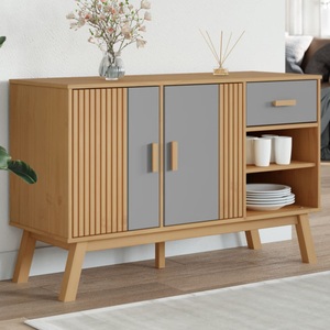 vidaXL, vidaXL Sideboard OLDEN Grau und Braun 114x43x73,5 cm Massivholz Kiefer
