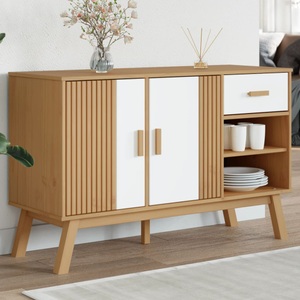 vidaXL, vidaXL Sideboard OLDEN Weiß und Braun 114x43x73,5 cm Massivholz Kiefer