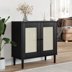 vidaXL, vidaXL Sideboard SENJA Rattan-Optik Schwarz 80x35x80 cm Kiefernholz