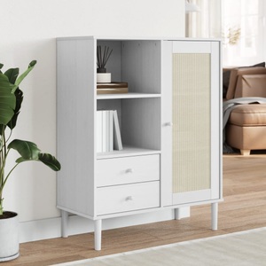 vidaXL, vidaXL Highboard SENJA Weiß 90x40x112 cm Massivholz Kiefer, vidaXL Highboard SENJA Rattan-Optik Weiß 90x40x112 cm Kiefernholz