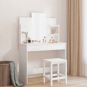vidaXL, vidaXL Schminktisch mit Spiegel Hochglanz-Weiß 96x39x142 cm