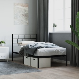 vidaXL, vidaXL Bettgestell mit Kopfteil Metall Schwarz 75x190 cm, vidaXL Bettgestell mit Kopfteil Metall Schwarz 75x190 cm