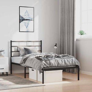 vidaXL, vidaXL Bettgestell mit Kopfteil Metall Schwarz 100x190 cm, vidaXL Bettgestell mit Kopfteil Metall Schwarz 100x190 cm