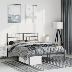 vidaXL, vidaXL Bettgestell mit Kopfteil Metall Schwarz 150x200 cm, vidaXL Bettgestell mit Kopfteil Metall Schwarz 150x200 cm