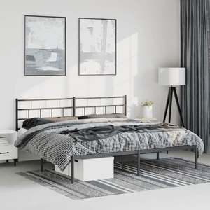 vidaXL, vidaXL Bettgestell mit Kopfteil Metall Schwarz 183x213 cm, vidaXL Bettgestell mit Kopfteil Metall Schwarz 183x213 cm