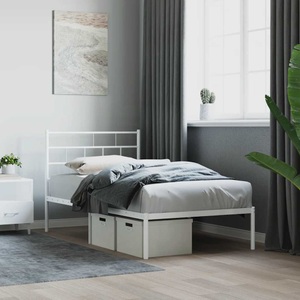 vidaXL, vidaXL Bettgestell mit Kopfteil Metall Weiß 107x203 cm, vidaXL Bettgestell mit Kopfteil Metall Weiß 107x203 cm