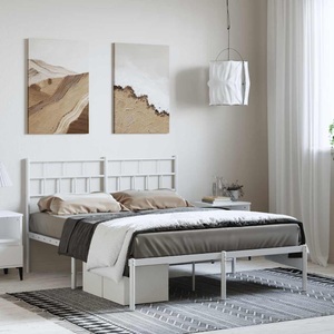vidaXL, vidaXL Bettgestell mit Kopfteil Metall Weiß 135x190 cm, vidaXL Bettgestell mit Kopfteil Metall Weiß 135x190 cm