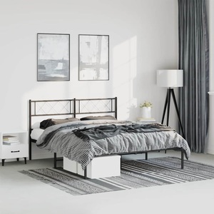 vidaXL, vidaXL Bettgestell mit Kopfteil Metall Schwarz 135x190 cm, vidaXL Bettgestell mit Kopfteil Metall Schwarz 135x190 cm