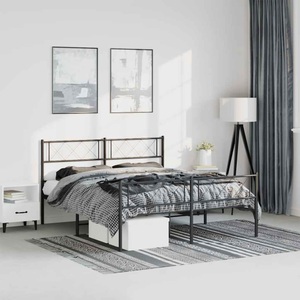 vidaXL, vidaXL Bettgestell mit Kopf- und Fußteil Metall Schwarz 150x200 cm