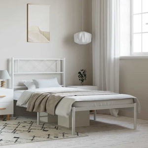 vidaXL, vidaXL Bettgestell mit Kopfteil Metall Weiß 100x190 cm, vidaXL Bettgestell mit Kopfteil Metall Weiß 100x190 cm