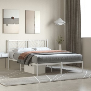 vidaXL, vidaXL Bettgestell mit Kopfteil Metall Weiß 120x200 cm, vidaXL Bettgestell mit Kopfteil Metall Weiß 120x200 cm