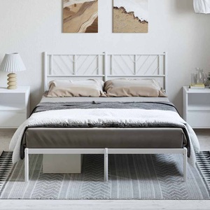 vidaXL, vidaXL Bettgestell mit Kopfteil Metall Weiß 135x190 cm