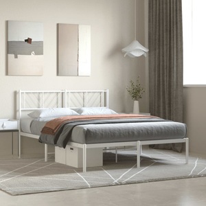 vidaXL, vidaXL Bettgestell mit Kopfteil Metall Weiß 160x200 cm
