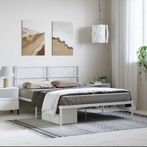 vidaXL, vidaXL Bettgestell mit Kopfteil Metall Weiß 150x200 cm, vidaXL Bettgestell mit Kopfteil Metall Weiß 150x200 cm