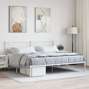 vidaXL, vidaXL Bettgestell mit Kopfteil Metall Weiß 200x200 cm, vidaXL Bettgestell mit Kopfteil Metall Weiß 200x200 cm