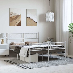 vidaXL, vidaXL Bettgestell mit Kopf- und Fußteil Metall Weiß 135x190 cm, vidaXL Bettgestell mit Kopf- und Fußteil Metall Weiß 135x190 cm