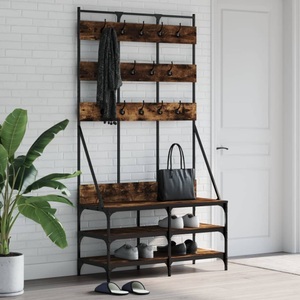 vidaXL, vidaXL Kleiderständer mit Schuhablage Räuchereiche 100x40x184 cm, vidaXL Kleiderständer mit Schuhablage Räuchereiche 100x40x184 cm