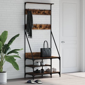 vidaXL, vidaXL Kleiderständer mit Schuhablage Räuchereiche 80x40x184 cm, vidaXL Kleiderständer mit Schuhablage Räuchereiche 80x40x184 cm