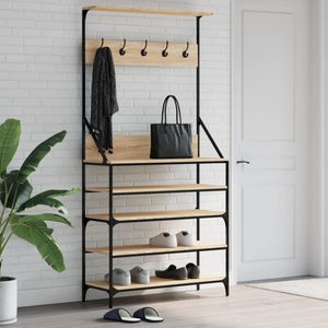 vidaXL, vidaXL Kleiderständer mit Schuhablage Sonoma-Eiche 90x34x184 cm, vidaXL Kleiderständer mit Schuhablage Sonoma-Eiche 90x34x184 cm