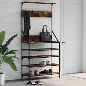 vidaXL, vidaXL Kleiderständer mit Schuhablage Räuchereiche 90x34x184 cm, vidaXL Kleiderständer mit Schuhablage Räuchereiche 90x34x184 cm