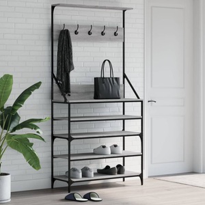 vidaXL, vidaXL Kleiderständer mit Schuhablage Grau Sonoma 90x34x184 cm, vidaXL Kleiderständer mit Schuhablage Grau Sonoma 90x34x184 cm