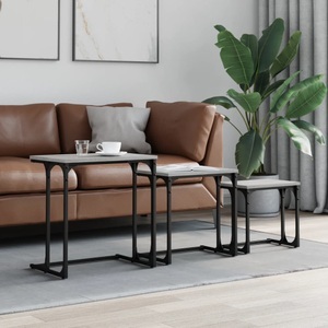 vidaXL, vidaXL Satztische 3 Stk. Grau Sonoma Holzwerkstoff, vidaXL Satztische 3 Stk. Grau Sonoma Holzwerkstoff