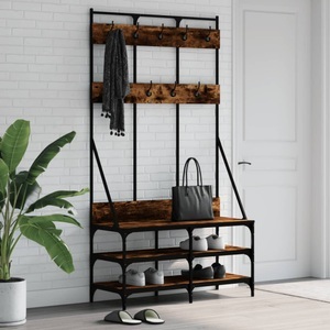 vidaXL, vidaXL Kleiderständer mit Schuhablage Räuchereiche 100x40x184 cm, vidaXL Kleiderständer mit Schuhablage Räuchereiche 100x40x184 cm