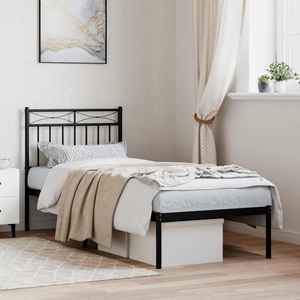 vidaXL, vidaXL Bettgestell mit Kopfteil Metall Schwarz 75x190 cm