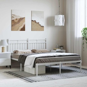 vidaXL, vidaXL Bettgestell mit Kopfteil Metall Weiß 150x200 cm, vidaXL Bettgestell mit Kopfteil Metall Weiß 150x200 cm