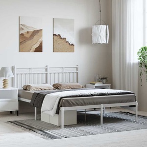 vidaXL, vidaXL Bettgestell mit Kopfteil Metall Weiß 150x200 cm