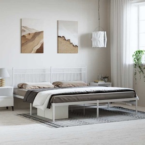 vidaXL, vidaXL Bettgestell mit Kopfteil Metall Weiß 183x213 cm, vidaXL Bettgestell mit Kopfteil Metall Weiß 183x213 cm