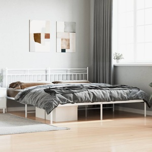vidaXL, vidaXL Bettgestell mit Kopfteil Metall Weiß 200x200 cm, vidaXL Bettgestell mit Kopfteil Metall Weiß 200x200 cm